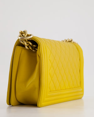 Chanel Mustard Yellow Medium Boy Bag in Calfskin Leather with Antique Gold Hardware