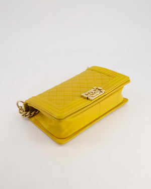 Chanel Mustard Yellow Medium Boy Bag in Calfskin Leather with Antique Gold Hardware