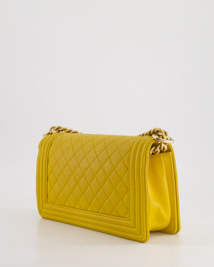 Chanel Mustard Yellow Medium Boy Bag in Calfskin Leather with Antique Gold Hardware