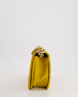 Chanel Mustard Yellow Medium Boy Bag in Calfskin Leather with Antique Gold Hardware