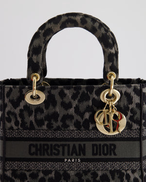 Christian Dior Medium Lady D-Lite in Grey 
Black Mizza Embroidery with Champagne Gold Hardware RRP £3700