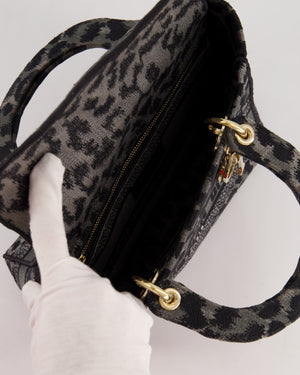 Christian Dior Medium Lady D-Lite in Grey 
Black Mizza Embroidery with Champagne Gold Hardware RRP £3700