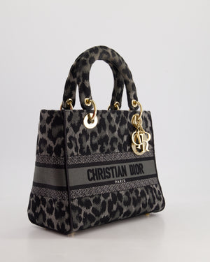 Christian Dior Medium Lady D-Lite in Grey 
Black Mizza Embroidery with Champagne Gold Hardware RRP £3700