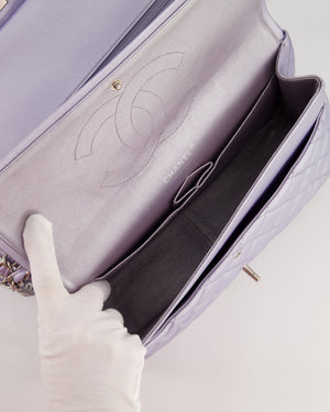 Chanel Iridescent Lilac Purple Jumbo Classic Double Flap Bag in Lambskin Leather with Brushed Silver Hardware RRP £9,240