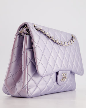 Chanel Iridescent Lilac Purple Jumbo Classic Double Flap Bag in Lambskin Leather with Brushed Silver Hardware RRP £9,240