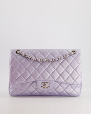 Chanel Iridescent Lilac Purple Jumbo Classic Double Flap Bag in Lambskin Leather with Brushed Silver Hardware RRP £9,240