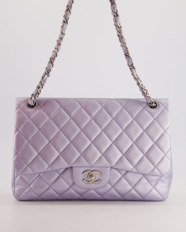 Chanel Iridescent Lilac Purple Jumbo Classic Double Flap Bag in Lambskin Leather with Brushed Silver Hardware RRP £9,240