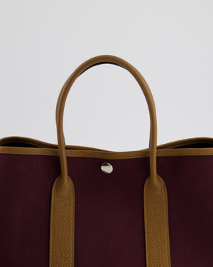 Hermès Garden Party 30cm Bag in Prune Canvas and Alezan Negonda Leather with Palladium Hardware