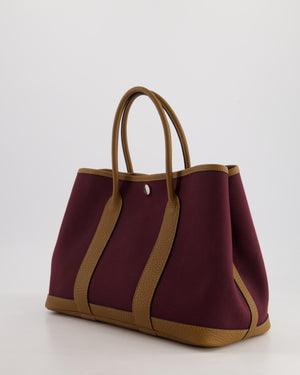 Hermès Garden Party 30cm Bag in Prune Canvas and Alezan Negonda Leather with Palladium Hardware