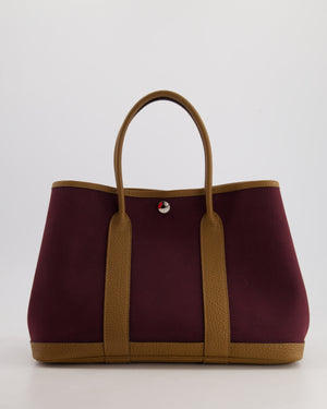 Hermès Garden Party 30cm Bag in Prune Canvas and Alezan Negonda Leather with Palladium Hardware