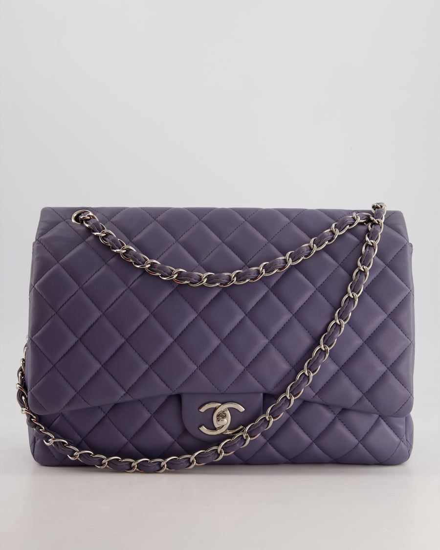 Chanel Lavander Purple Maxi Classic Double Flap Bag in Lambskin Leather with Silver Hardware