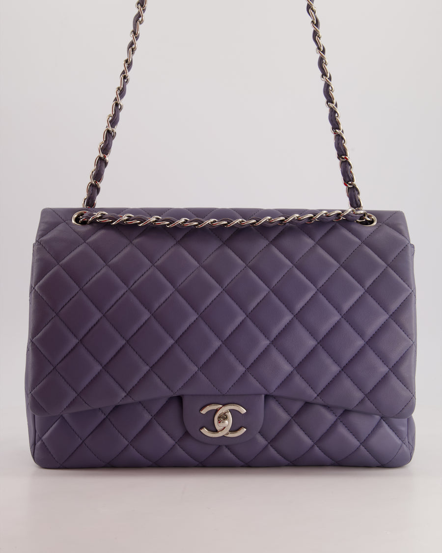 Chanel Lavander Purple Maxi Classic Double Flap Bag in Lambskin Leather with Silver Hardware