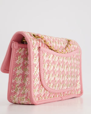 Chanel 23C Pink Woven Flap Bag with Leather Edge Detail and Brushed Gold Hardware