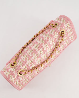 Chanel 23C Pink Woven Flap Bag with Leather Edge Detail and Brushed Gold Hardware