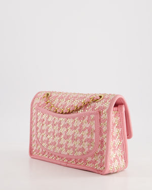 Chanel 23C Pink Woven Flap Bag with Leather Edge Detail and Brushed Gold Hardware