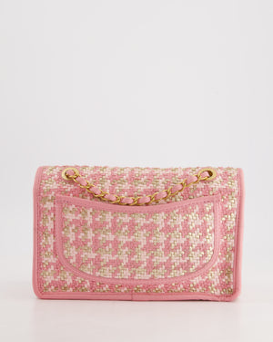 Chanel 23C Pink Woven Flap Bag with Leather Edge Detail and Brushed Gold Hardware