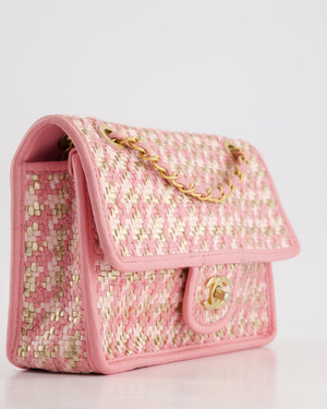 Chanel 23C Pink Woven Flap Bag with Leather Edge Detail and Brushed Gold Hardware