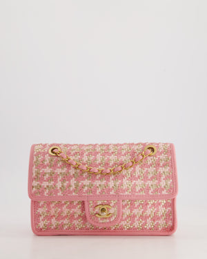 Chanel 23C Pink Woven Flap Bag with Leather Edge Detail and Brushed Gold Hardware