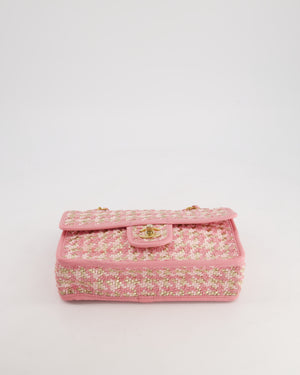 Chanel 23C Pink Woven Flap Bag with Leather Edge Detail and Brushed Gold Hardware