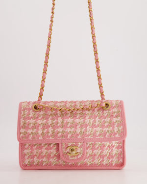 Chanel 23C Pink Woven Flap Bag with Leather Edge Detail and Brushed Gold Hardware