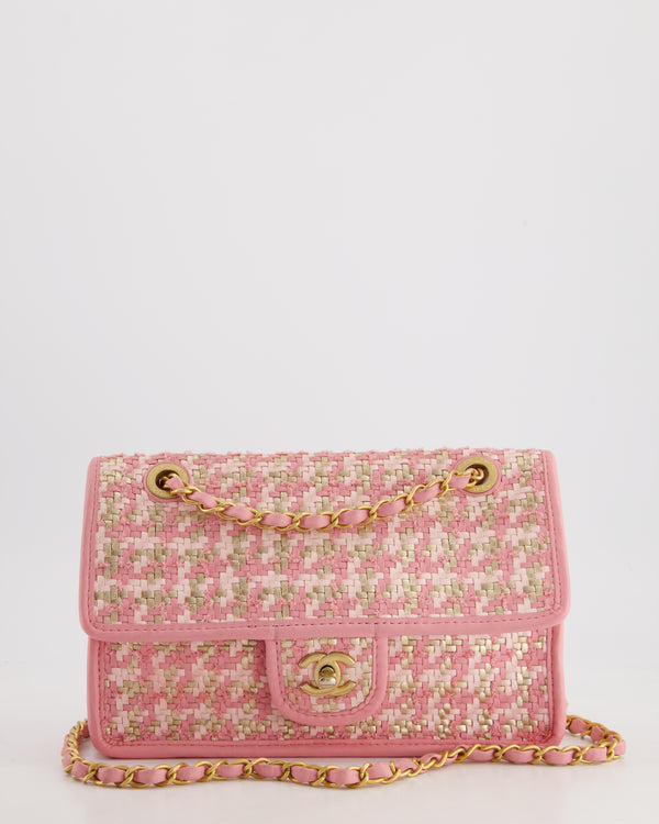 Chanel 23C Pink Woven Flap Bag with Leather Edge Detail and Brushed Gold Hardware