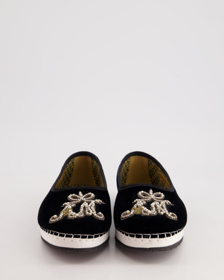 Gucci Black Velvet Ballet Espadrilles with AM "Alessandro Michele" Embroidery Detail Size EU 38.5