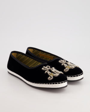 Gucci Black Velvet Ballet Espadrilles with AM "Alessandro Michele" Embroidery Detail Size EU 38.5