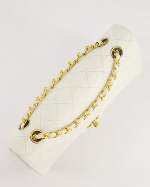 *FIRE PRICE* Chanel Vintage White Medium Classic Double Flap Bag in Lambskin Leather with 24K Gold Hardware