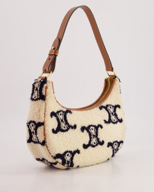 Celine Cream Ava Bag in Shearling with Brown Leather Strap and Gold Hardware Bag