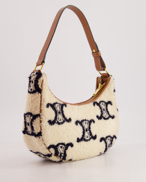 Celine Cream Ava Bag in Shearling with Brown Leather Strap and Gold Hardware Bag