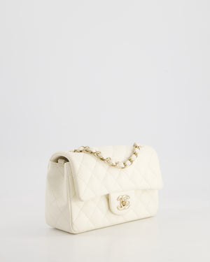 *HOT* Chanel Ivory Mini Rectangular Flap Bag in Lambskin Leather with Champagne Gold Hardware