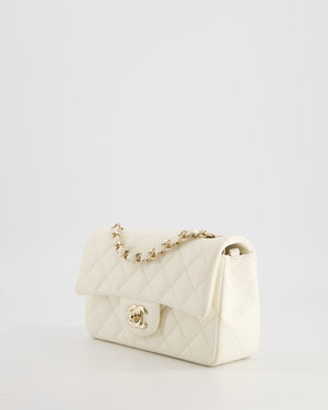 *HOT* Chanel Ivory Mini Rectangular Flap Bag in Lambskin Leather with Champagne Gold Hardware