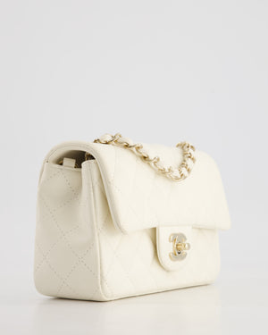 *HOT* Chanel Ivory Mini Rectangular Flap Bag in Lambskin Leather with Champagne Gold Hardware