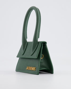 Jacquemus Forest Green Mini Chiquito Top Handle Bag with Gold Logo Detail RRP £520