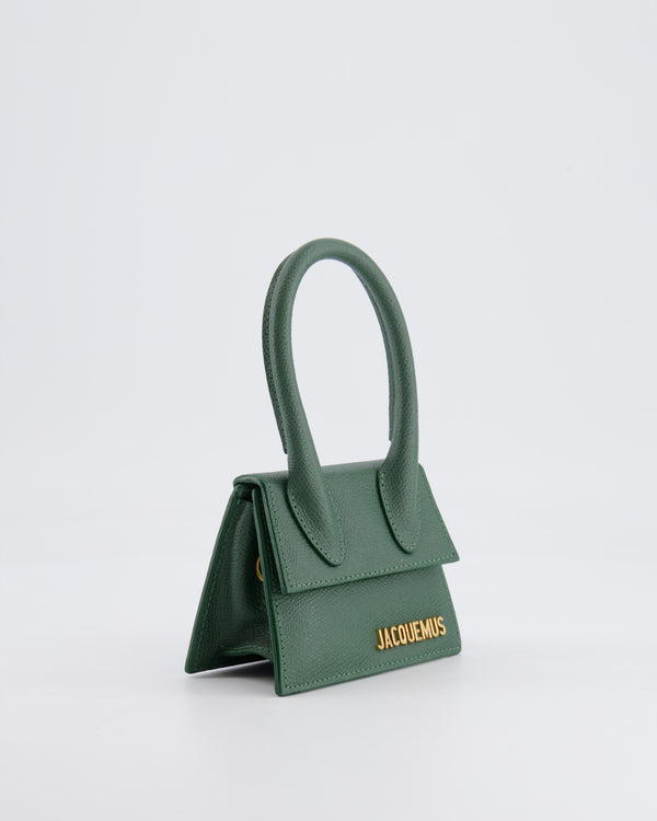 Jacquemus Forest Green Mini Chiquito Top Handle Bag with Gold Logo Detail RRP £520