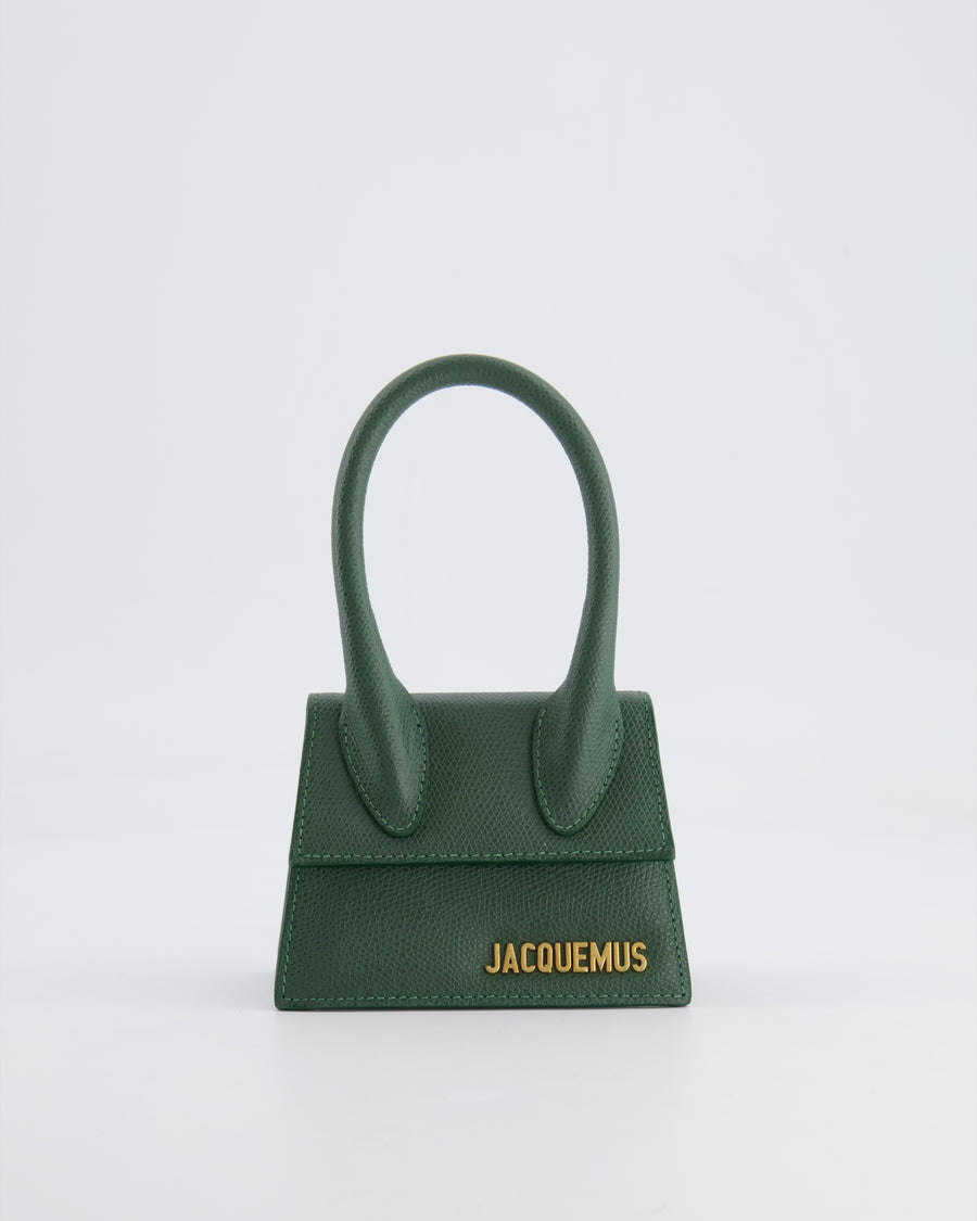 Jacquemus Forest Green Mini Chiquito Top Handle Bag with Gold Logo Detail RRP £520