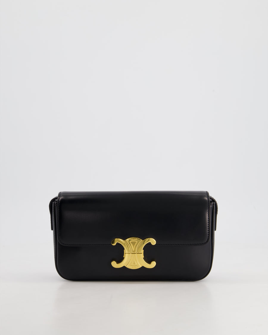 Celine Black Claude Shoulder Bag in Shiny Calfskin with Gold Hardware RRP £2150