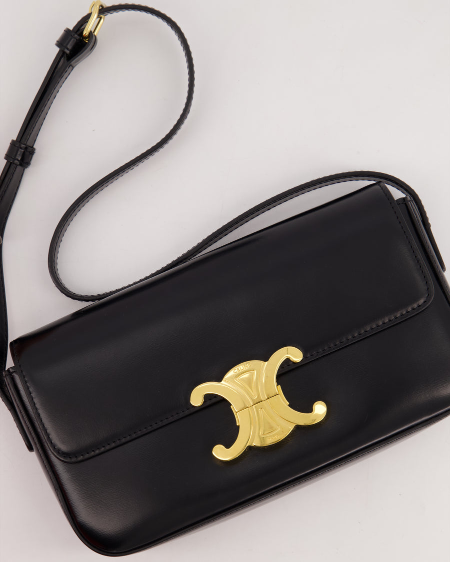 Celine Black Claude Shoulder Bag in Shiny Calfskin with Gold Hardware RRP £2150