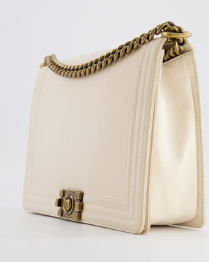 *FIRE PRICE* Chanel Ivory Large Boy Bag in Lambskin Leather with Antique Gold Hardware