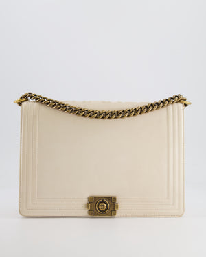 *FIRE PRICE* Chanel Ivory Large Boy Bag in Lambskin Leather with Antique Gold Hardware