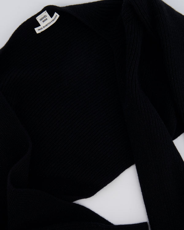 Hermès Black Cashmere Cropped Cardigan with Integrated Scarf Size FR 38 (UK 10)