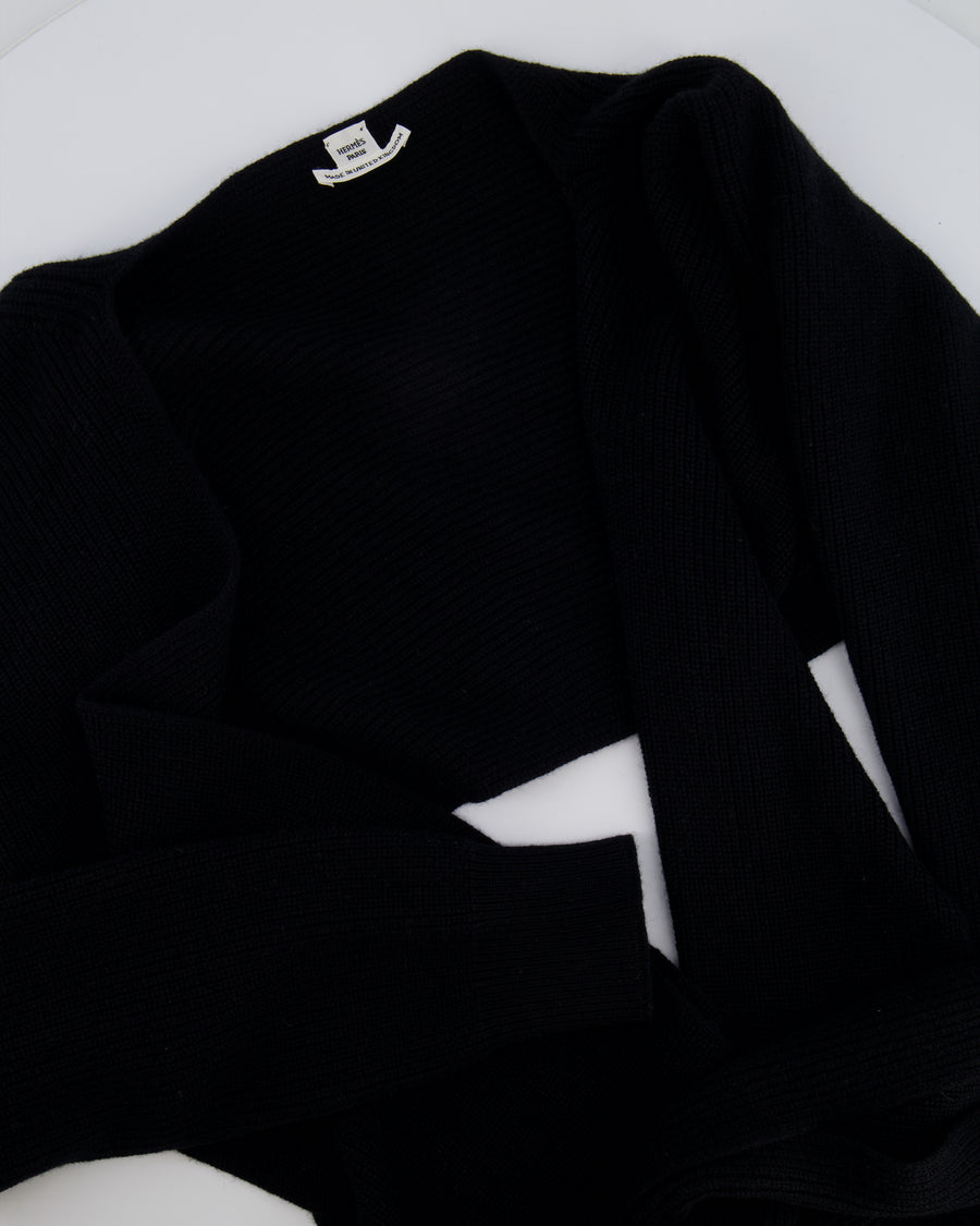 Hermès Black Cashmere Cropped Cardigan with Integrated Scarf Size FR 38 (UK 10)