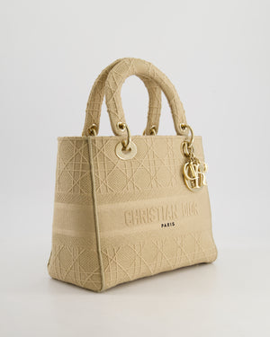 *FIRE PRICE* Christian Dior Medium Lady D-Lite Bag in Beige Cannage Canvas with Champagne Gold Hardware RRP £4,300