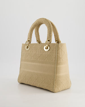 *FIRE PRICE* Christian Dior Medium Lady D-Lite Bag in Beige Cannage Canvas with Champagne Gold Hardware RRP £4,300