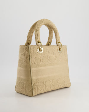 *FIRE PRICE* Christian Dior Medium Lady D-Lite Bag in Beige Cannage Canvas with Champagne Gold Hardware RRP £4,300