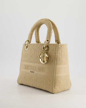 *FIRE PRICE* Christian Dior Medium Lady D-Lite Bag in Beige Cannage Canvas with Champagne Gold Hardware RRP £4,300