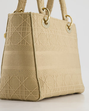 *FIRE PRICE* Christian Dior Medium Lady D-Lite Bag in Beige Cannage Canvas with Champagne Gold Hardware RRP £4,300