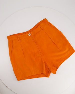 Hermès Orange Suede High Waist Shorts with Stitch Detail Size FR 38 (UK 10)