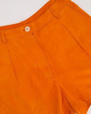 Hermès Orange Suede High Waist Shorts with Stitch Detail Size FR 38 (UK 10)