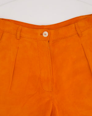 Hermès Orange Suede High Waist Shorts with Stitch Detail Size FR 38 (UK 10)